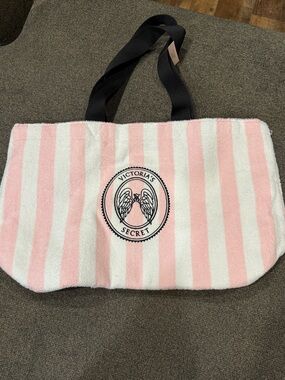 NWT * Victoria's Secret Angels Essentials Terry Tote Bag Pink and White